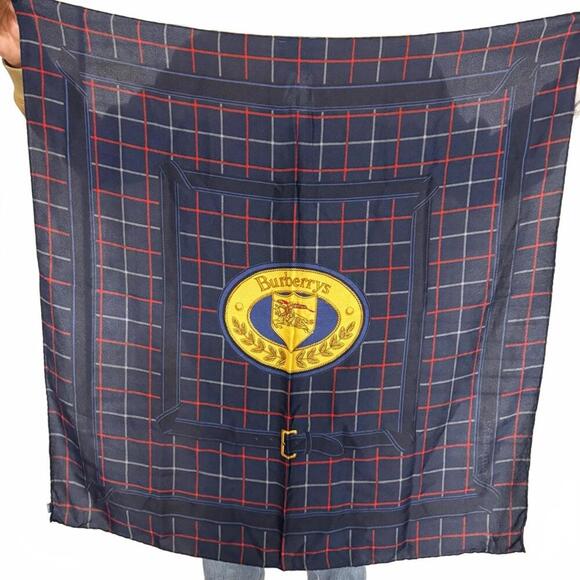 AUTHENTIC Burberrys Vintage Navy and Red Silk Scarf- Great Condition - Picture 1 of 7